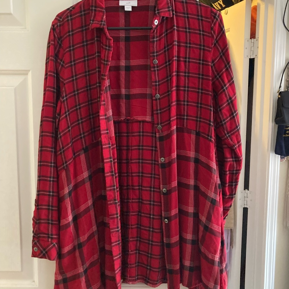 Red Plaid Button-Up Shirt
